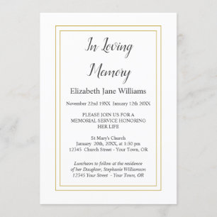 Memorial Service Invitations Simple Elegant