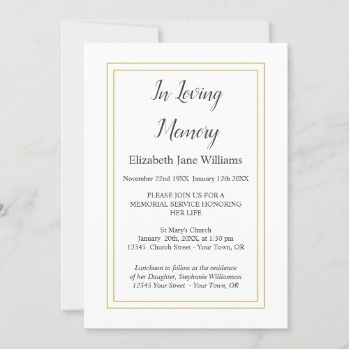 Memorial Service Invitations  Simple Elegant