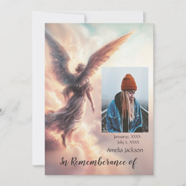 Memorial Service Invite Angel Sky Clouds (Front)