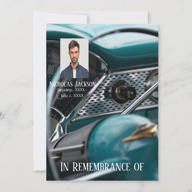 Memorial Service Invite Antique Cars Auto Vehicles (Front)