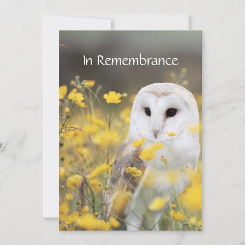 Memorial Service Invite Barn Owl Bird Flowers