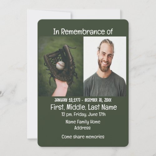 Memorial Service Invite Baseball Game Player