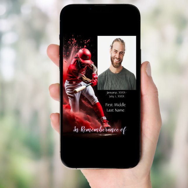 Memorial Service Invite Baseball Softball Player (Front Digital)