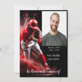 Memorial Service Invite Baseball Softball Player