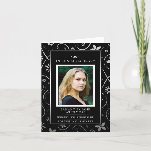 Memorial Service Invite _ Black White Floral Card