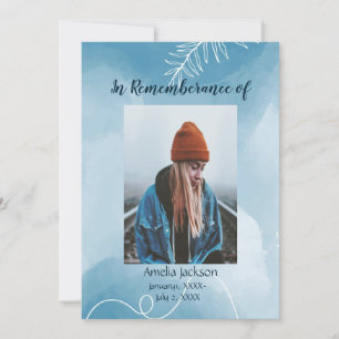 Memorial Service Invite Blue Botanical Leaves