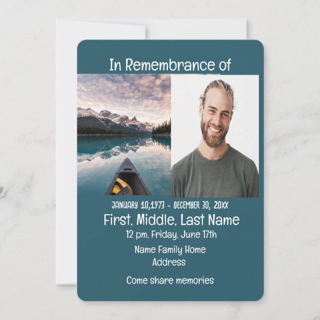 Memorial Service Invite Canoeing Boating  (Front)