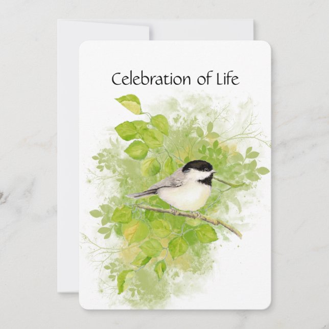 Memorial Service Invite Chickadee Bird Animal art (Front)