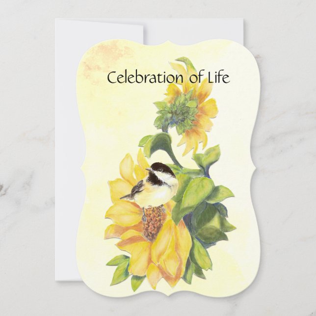 Memorial Service Invite Chickadee Bird Sunflower (Front)