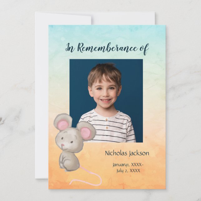 Memorial Service Invite Children Cute Mouse (Front)