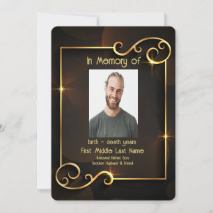 Memorial Service Invite Classic Modern Black Gold