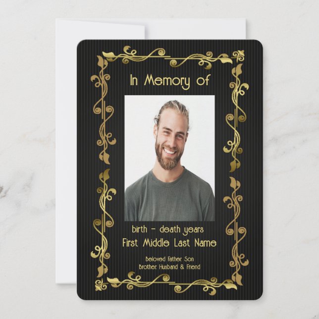 Memorial Service Invite Classic Modern Black Gold  (Front)