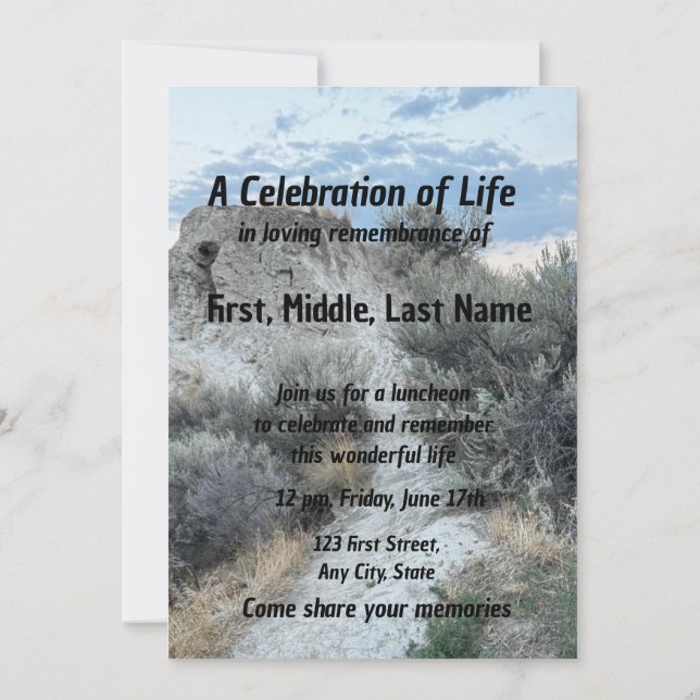Memorial Service Invite Desert Mountain Trail Walk (Back)