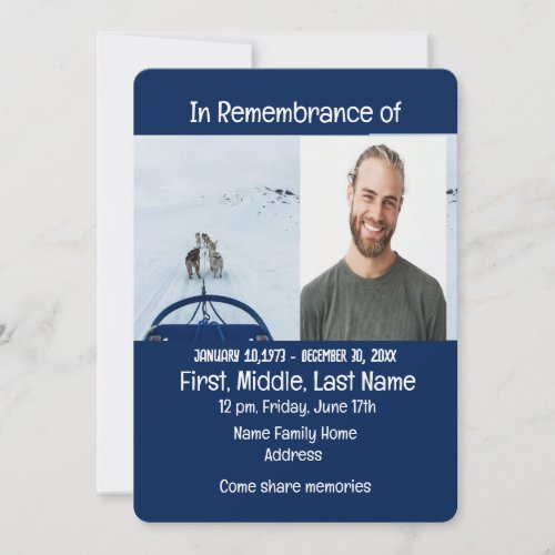 Memorial Service Invite Dog Team Sled Winter sport