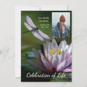 Memorial Service Invite Dragonfly Lotus Flower