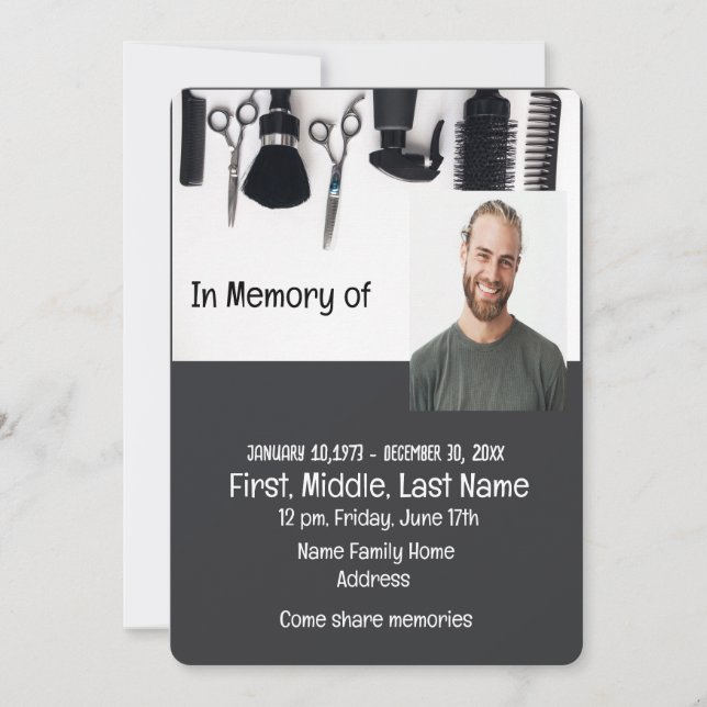 Memorial Service Invite for a Barber (Front)