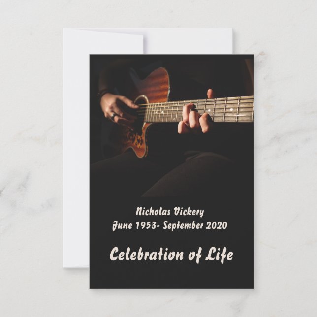 Memorial Service Invite Guitar Player Musician (Front)