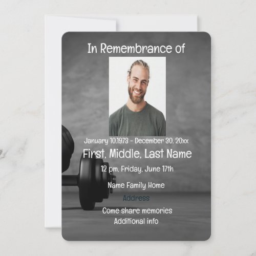 Memorial Service Invite Gym Fitness Trainer Weight