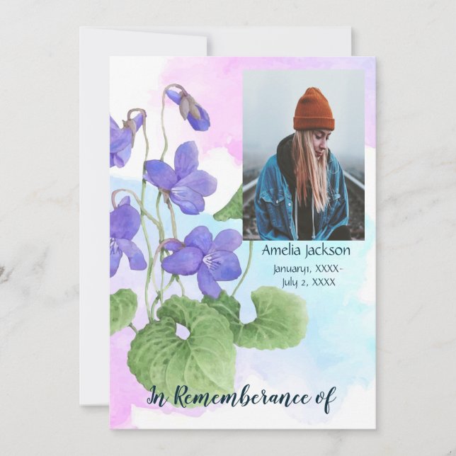 Memorial Service Invite Hummingbird Violet Floral (Front)