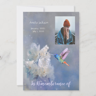 Memorial Service Invite Hummingbird White Flowers