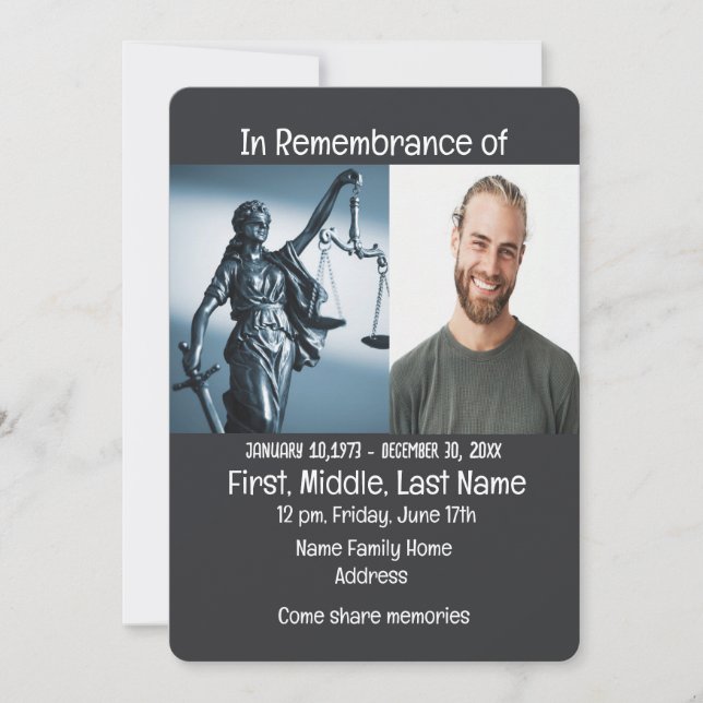 Memorial Service Invite Lawyer Law Legal (Front)