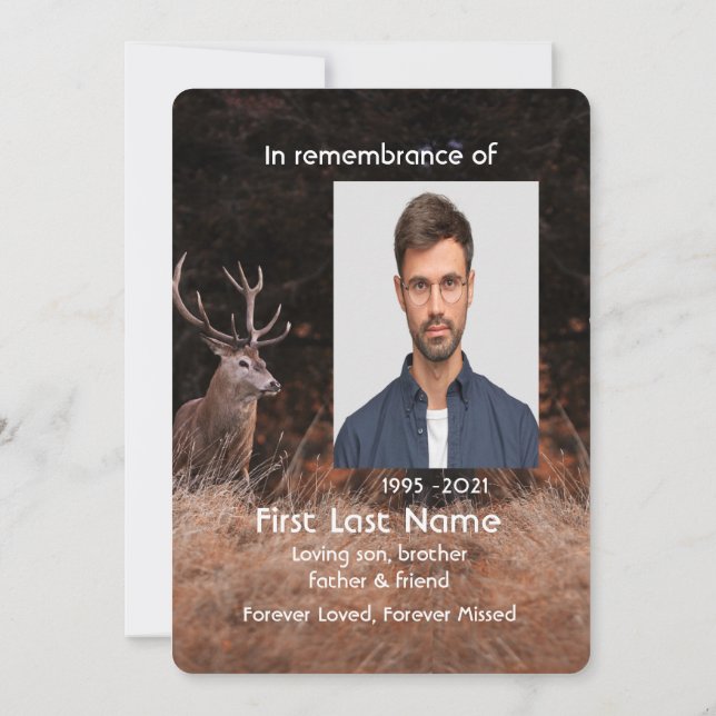 Memorial Service Invite Masculine Stag Deer  (Back)