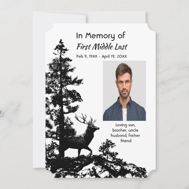 Memorial Service Invite Masculine Stag Deer Art (Front)
