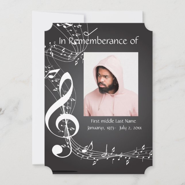 Memorial Service Invite Music Notes background (Front)