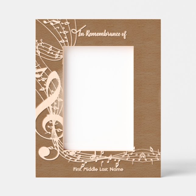 Memorial Service Invite Music Notes background Engraved Frames (Front)