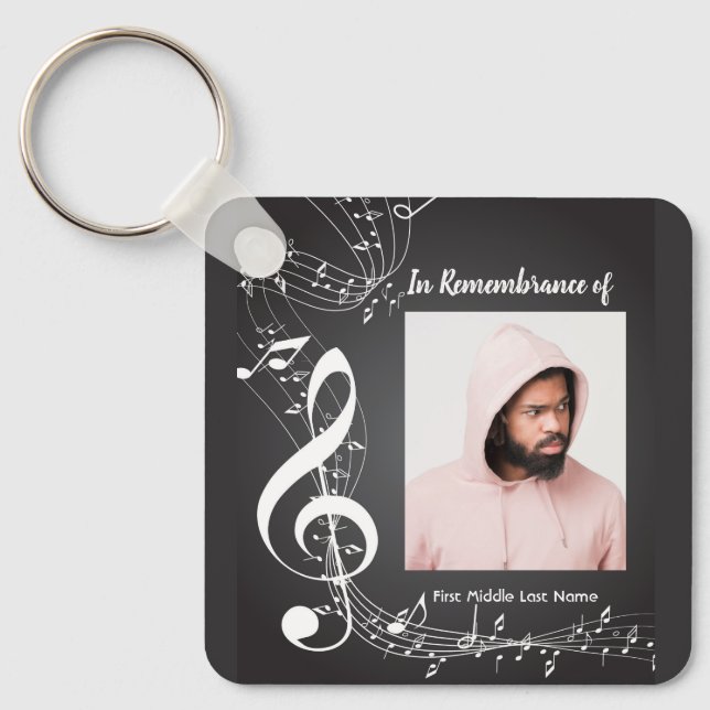 Memorial Service Invite Music Notes background Keychain (Front)