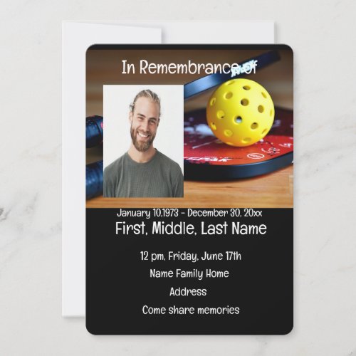 Memorial Service Invite Pickleball Sport