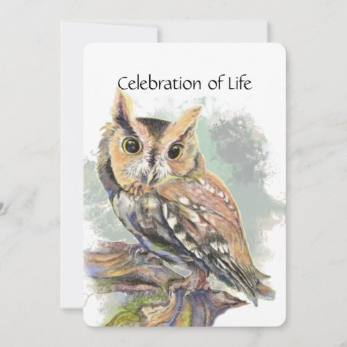 Memorial Service Invite Screech Owl Bird Animal