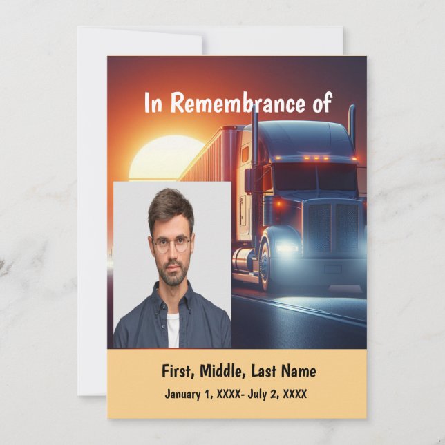 Memorial Service Invite Semi-Truck Tractor-trailer (Front)