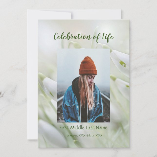 Memorial Service Invite Snowdrop Garden Flowers (Front)