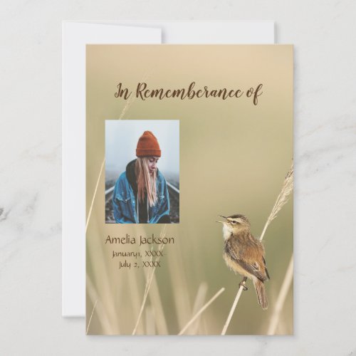 Memorial Service Invite Sparrow Bird Watcher 