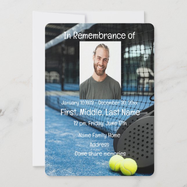 Memorial Service Invite Tennis Game Racket Ball (Front)