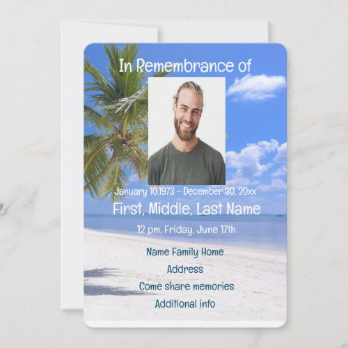 Memorial Service Invite  Tropical Beach Paradise 