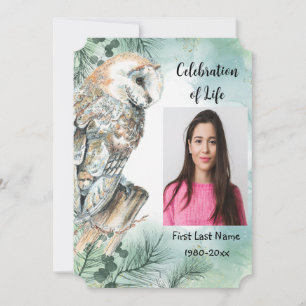 Memorial Service Invite Watercolor Barn Owl