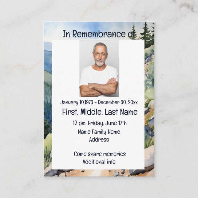 Memorial Service Invite Watercolor Biking Bike (Front)