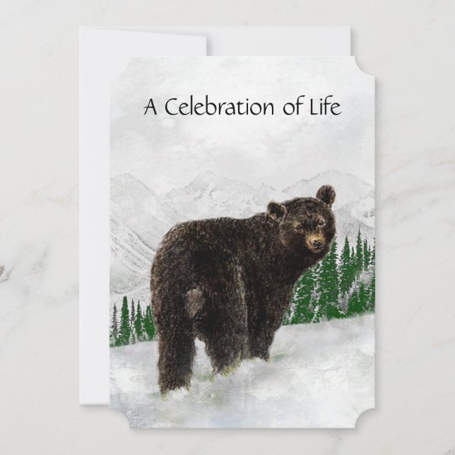 Memorial Service Invite Watercolor Black Bear  (Front)