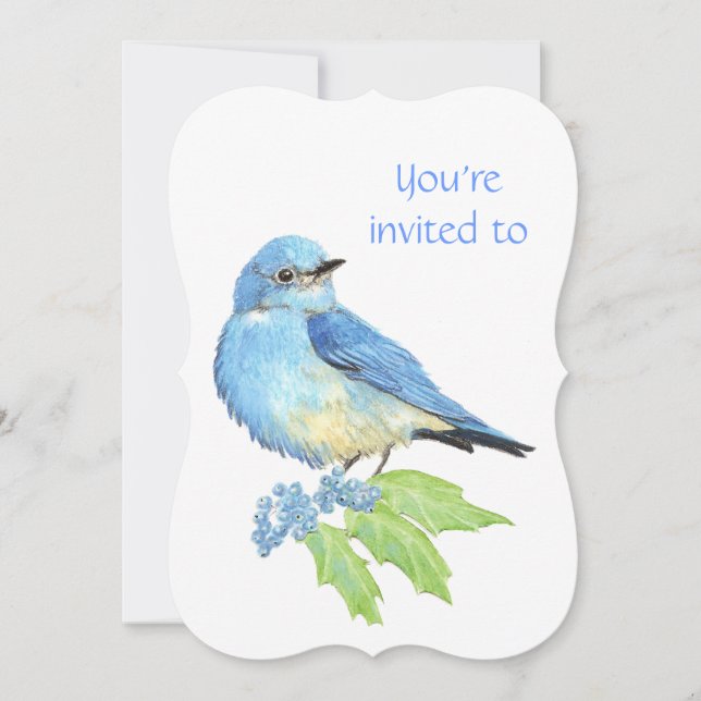 Memorial Service Invite Watercolor Bluebird Bird (Front)