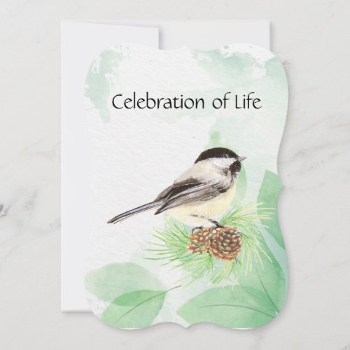 Memorial Service Invite Watercolor Chickadee Bird