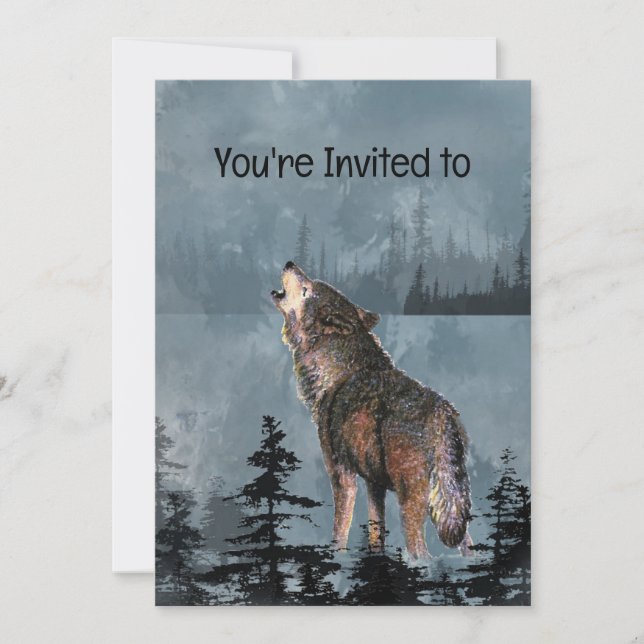 Memorial Service Invite Watercolor Howling Wolf (Front)