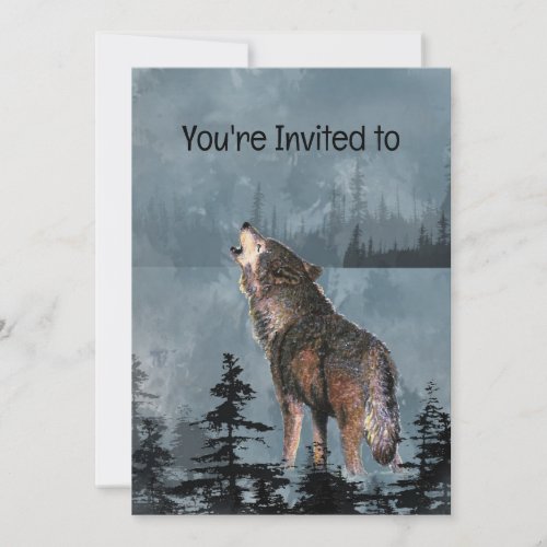 Memorial Service Invite Watercolor Howling Wolf