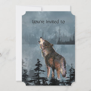 Memorial Service Invite Watercolor Howling Wolf