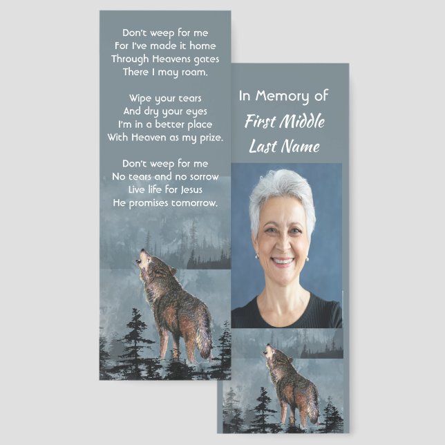   Memorial Service Invite Watercolor Howling Wolf Bookmarks (Front & Back)