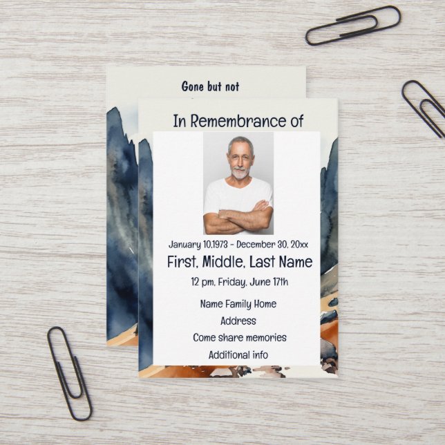 Memorial Service Invite Watercolor Walking Hiking (Front/Back In Situ)