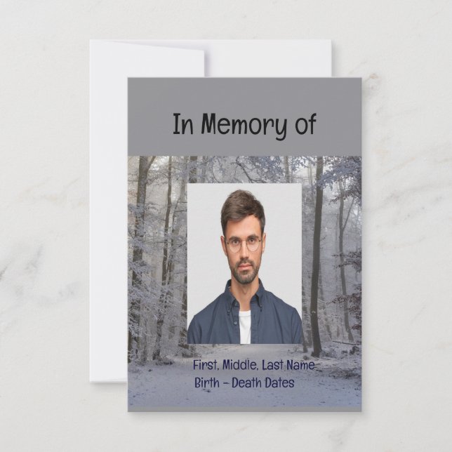 Memorial Service Invite Winter Snow Forest Trees (Front)