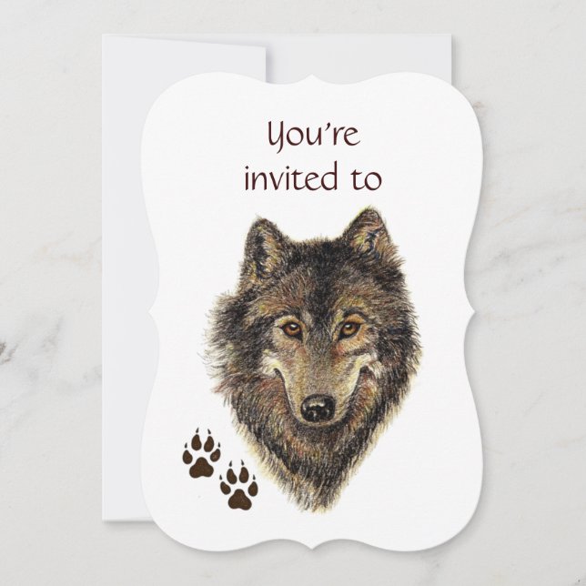 Memorial Service Invite Wolf Animal Art (Front)