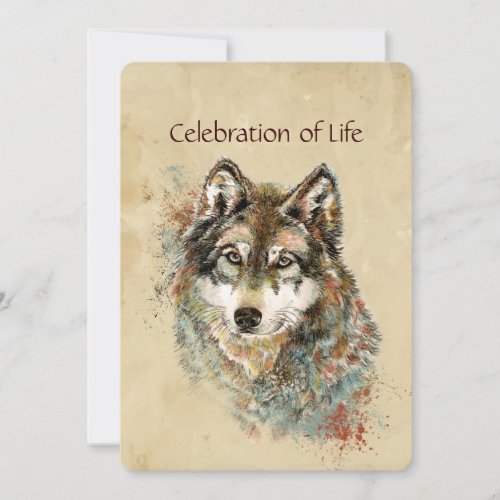 Memorial Service Invite Wolf Wolves Animal art